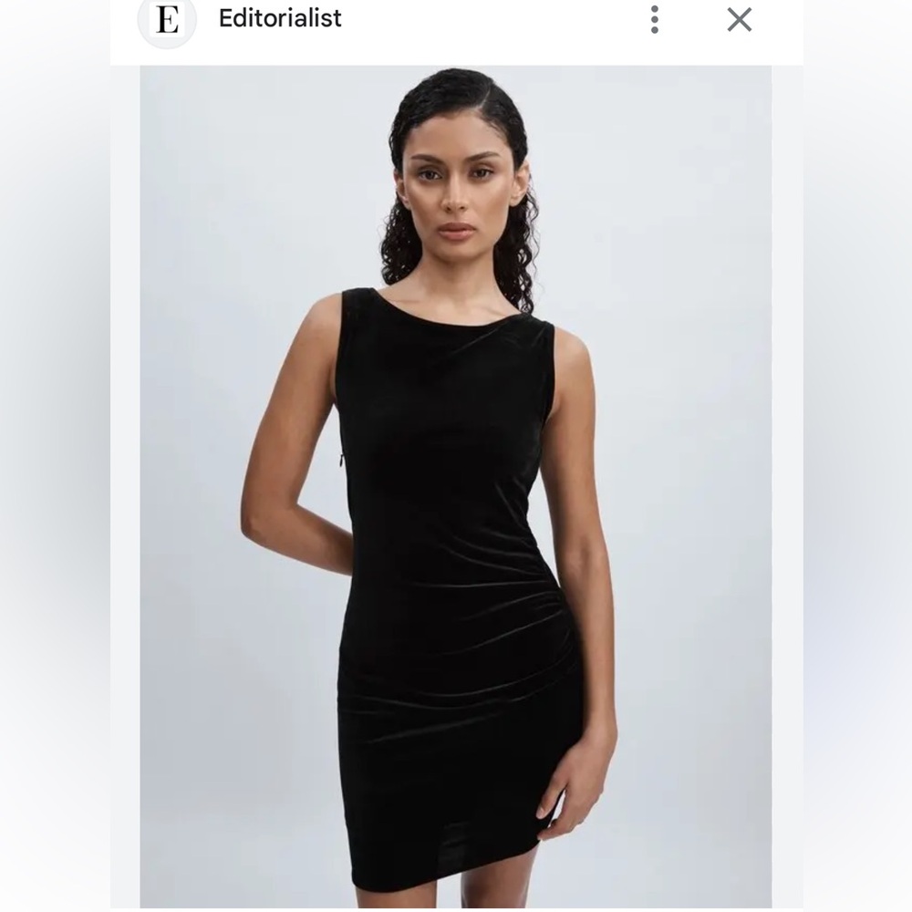 NWOT Good American Velvet Ruched Mini Dress Black Size Small